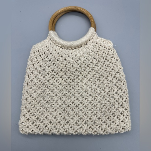 Macrame Wooden Handle Beaded Purse Hippie Boho Trendy - Picture 2 of 7